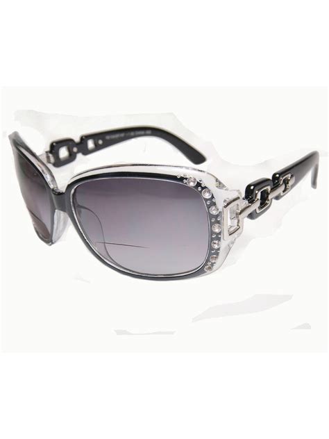 Womens Bifocal Lens Sunglasses Rhinestone Oversized Square Frame Black 2 00