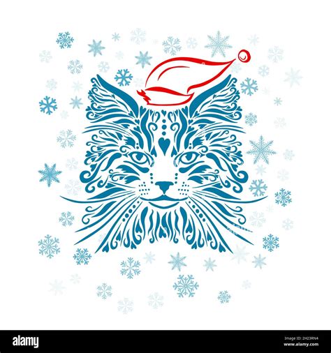 Cat Head Pattern Winter Cat Snowflakes Vector Illustration Stock