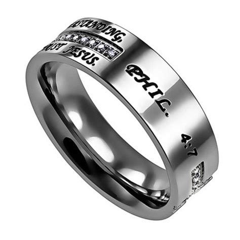 Peace Of God Side Cross Ring With Engraved Bible Verse And Cz Stones