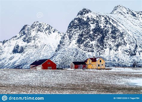 Lofoten Islands Norway Typical Houses Of The Fishermen Rorbu On The