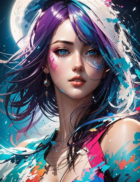Premium Ai Image A Girl With Purple Hair And Blue Eyes Is Featured In A Digital Art Style Poster