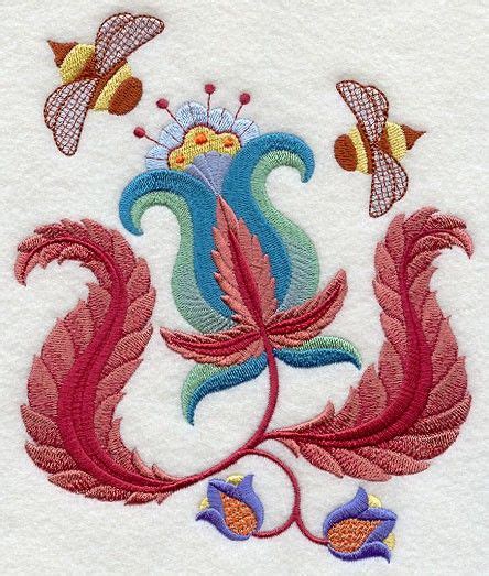 Jacobean Flower 3 Machine Embroidered Quilt Block Azeb Etsy Crewel
