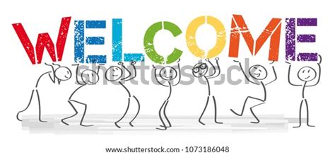 Stick Figures Holding Word Welcome Vector Stock Vector Royalty Free