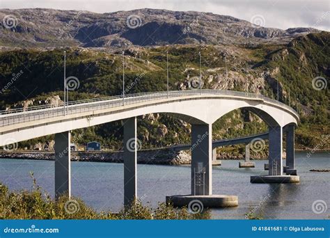 Bridge Over The Fjord Sommaroy Tromso County Norway Landscape Stock