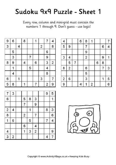 Sudoku For Kids Printable 9x9 Tedy Printable Activities
