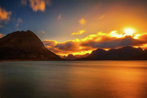 Sunset Over The Mountains Of Lofoten Islands Photograph By Miroslav
