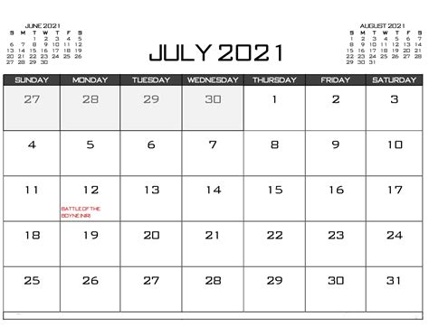 Free July 2021 Printable Calendar Templates