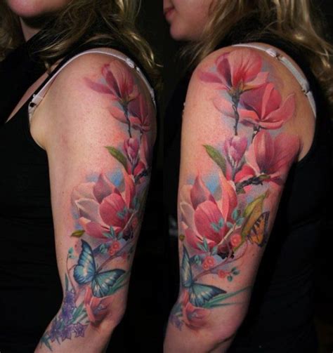 02 Japanese Magnolia Tattoo Sunflower Tattoo Sleeve Floral Tattoo