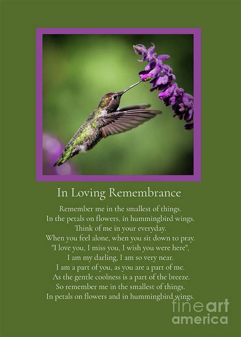 Sympathy Spiritual Memorial Tribute With Poem And Hummingbird