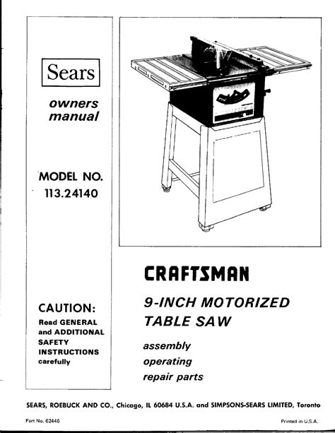 Craftsman 11324140 User Manual 9 INCH MOTORIZED BENCH SAW Manuals And