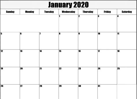 Free Blank January 2020 Calendar Printable Pdf Word Excel Printable