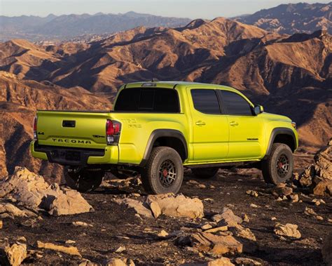 Rear Side View Of 2022 Tacoma Trd Pro In Electric Lime Metallic