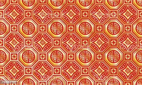 Ethnic Chinese Traditional Abstract Background Cute Red Gold Geometric
