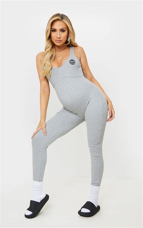 Prettylittlething Maternity Grey Ribbed Jumpsuit Prettylittlething