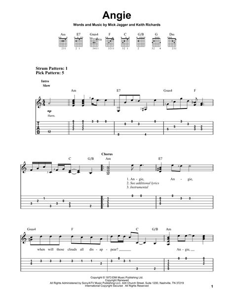 Angie Easy Guitar Tab Print Sheet Music Now