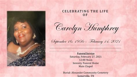 Carolyn Humphrey Funeral Service Youtube