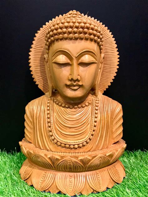 Buddha Bust Statue 10 Hand Carved Wooden Buddha Bust Etsy
