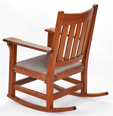 Lot 507 Gustav Stickley Arts And Crafts Oak Rocking Chair Case Auctions