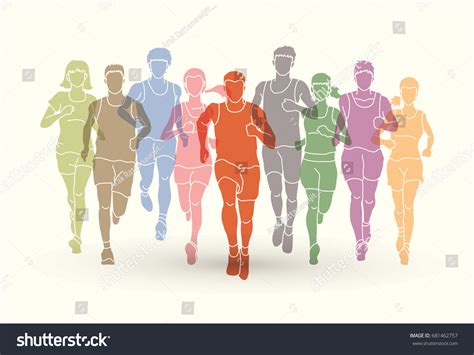 marathon runners group people running men stock vector royalty free 681462757 shutterstock