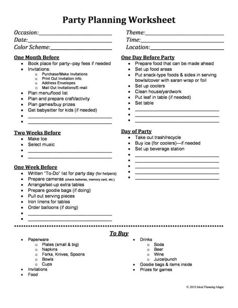 Printable Party Planning Worksheet
