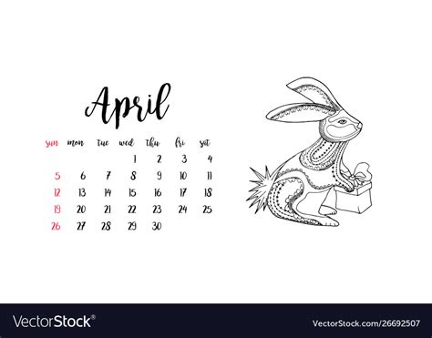 Monthly Desk Calendar Template For Month April Vector Image