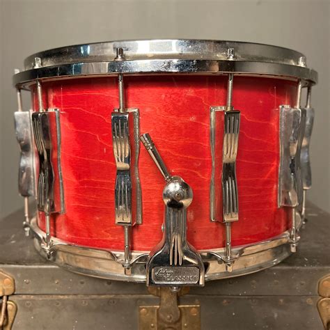 Vintage 1980s Ludwig L 483 8x14 Coliseum 12 Lug Snare Drum In Red Glos