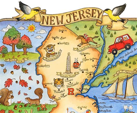 New Jersey State Map Art Print 8 X 10 Etsy