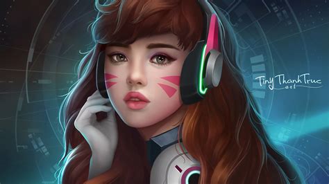 1920x1080 Dva Overwatch Headphones Artwork Laptop Full Hd 1080p Hd 4k