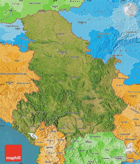 Satellite Map Of Serbia And Montenegro Political Shades Outside