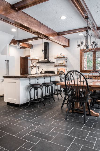 Modern Farmhouse Kitchen With Exposed Wood Beams Country Kitchen