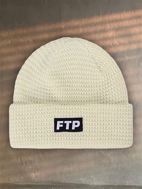 fuck the population ftp waffle knit logo beanie cream grailed
