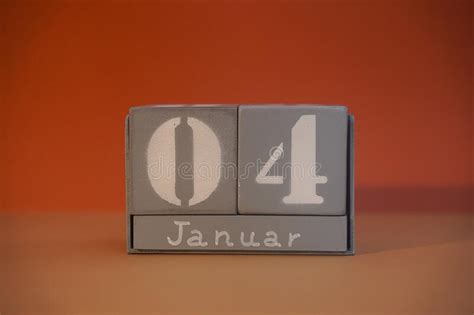 4 Januar On Wooden Grey Cubes Calendar Cube Date 04 January Concept