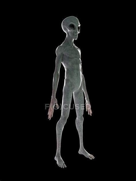Grey Alien On Black Background Digital Illustration — Spooky Space