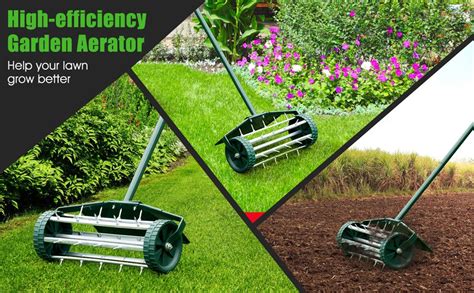 18 Inch Rolling Lawn Aerator With Splash Proof Fender For Garden Costway