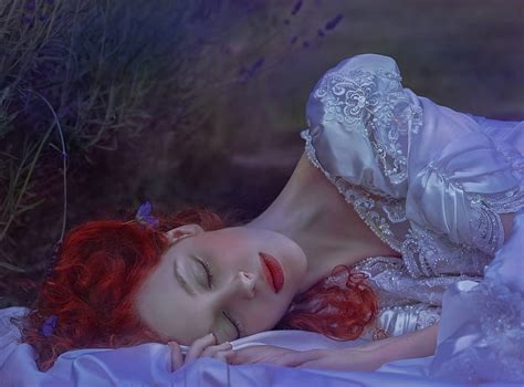 Sleeping Beauty Girl Model Redhead Bride White Woman Agnieszka
