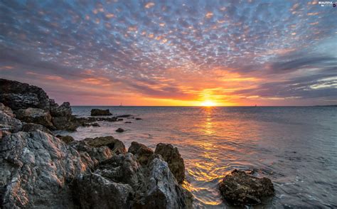 Sky Clouds Sea Rocks Great Sunsets Beautiful Views Wallpapers