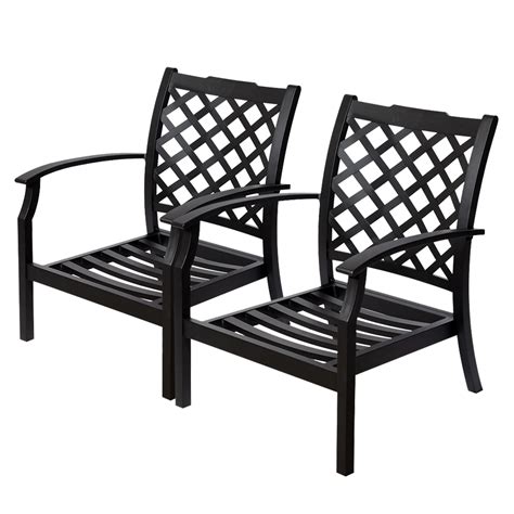 This chair features a modern curved slat style back to keep you comfortable and a textured seat for safe seating. Shop allen + roth Set Of 2 Carrinbridge Black Aluminum ...