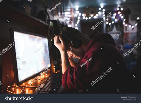 Portrait Frustrated Gamer His Downed Hands Stock Photo 1269295894