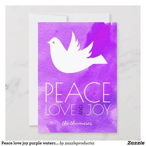 Peace Love Joy Purple Watercolor And Dove Christmas Holiday Card Zazzle