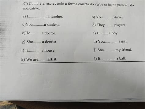 Complete A Forma Correta Do Verbo To Be MODISEDU