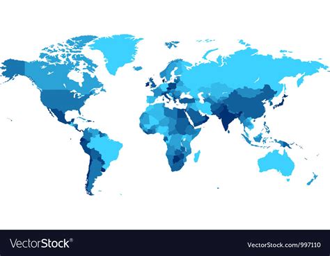 Blue World Map With Countries Royalty Free Vector Image