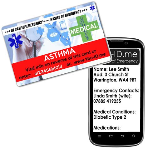 Provide emergency medical information with this emergency medical id card template. Medical ID Card for Asthma. Plastic Identity Card for Asthma Sufferer