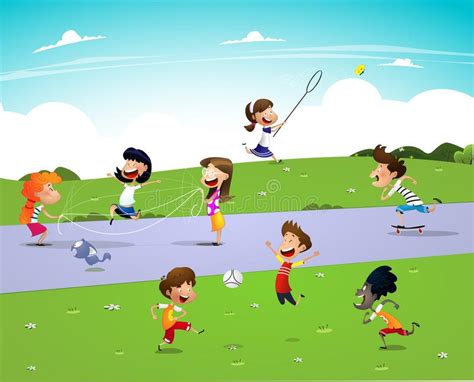 Children Playing Outside Stock Vector Illustration Of Lawn 122066548