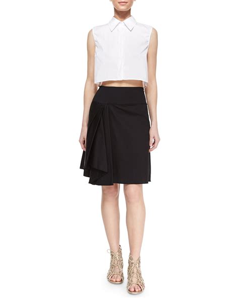 Lyst Milly Sleeveless Cotton Blend Crop Blouse And Asymmetric Pleated