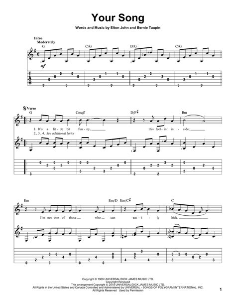 Your Song Guitar Tab By Elton John Guitar Tab 83681