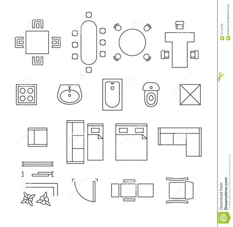 Furniture Linear Vector Symbols Floor Plan Icons Stock Vector