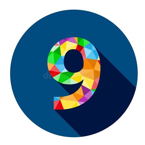 Number 9 Button With Colorful Polygon Pattern Number 9 With A Colorful