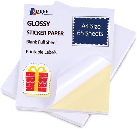 65 Sheets Glossy Sticker Paper A4 Self Adhesive Sticker