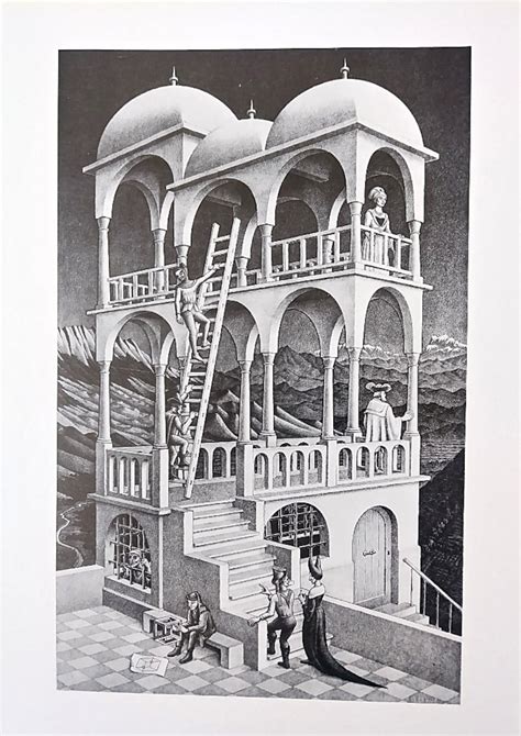 Large Mc Escher Print Belvedere May 1958 Lithograph Vintage Fine