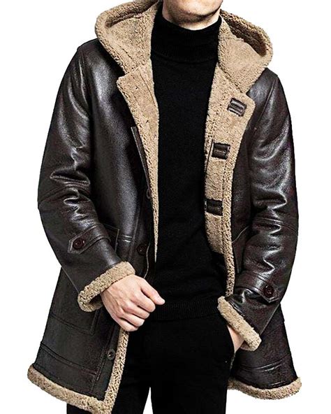 Mens Raf B3 Brown Bomber Shearling Fur Genuine Leather Jacket Winter Coat